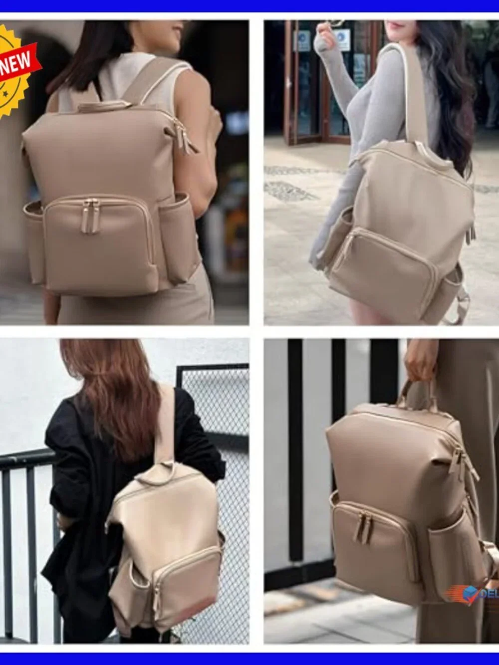 Large 35L Faux Leather Diaper Backpack with Waterproof Pockets & Changing Pad